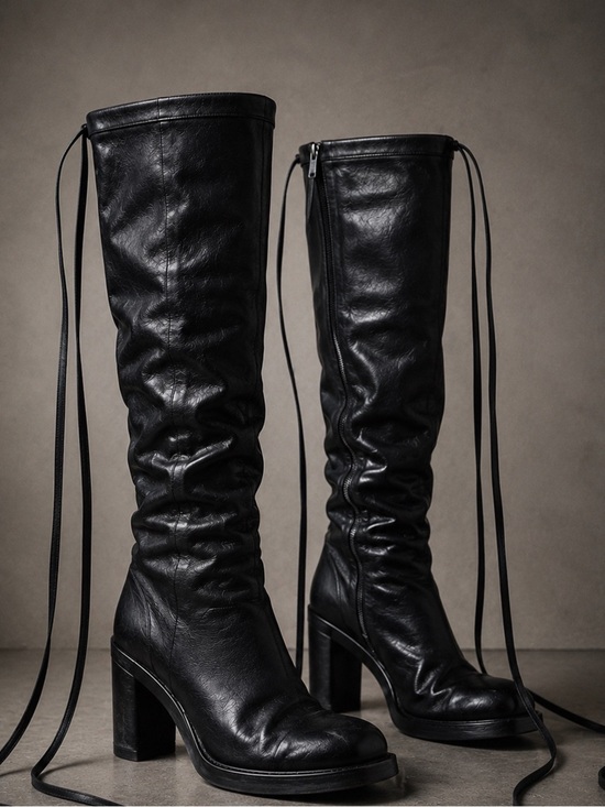 Ann Demeulemeester Shoes - Ann Demeulemeester Black Leather Knee High Boots Archive Goth Avant Garde